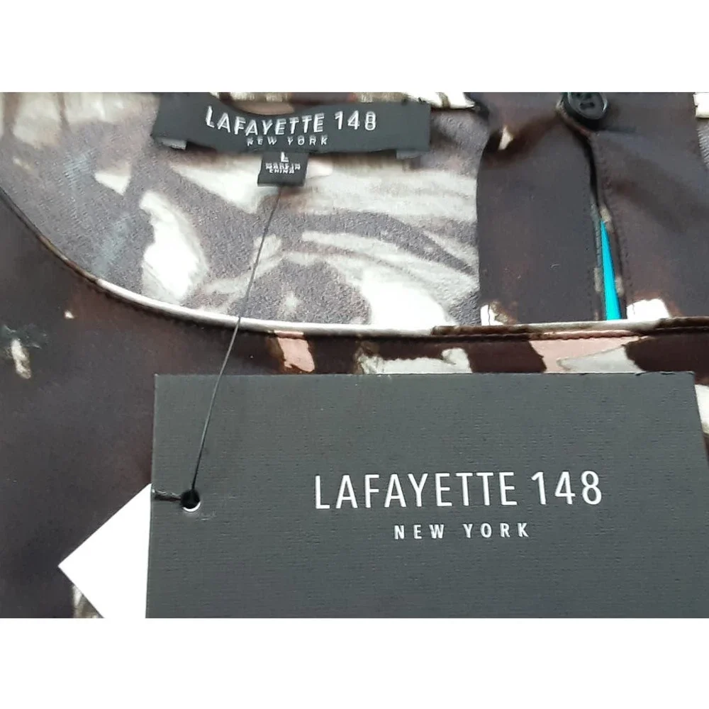 50% OFF) NWT Lafayette 148 New York Silk Blouse Black Multi Shirt MSRP $450 - Picture 8 of 9